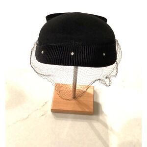 Vintage Glenover by Harry Pollack Black Wool Hat with Veil and Round Rhinestones